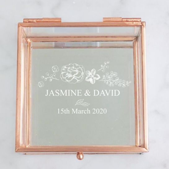 Floral Rose Gold Glass Jewellery Box 