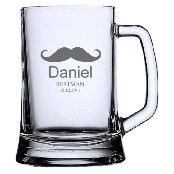 Mustache Design Engraved Personalised Beer Mug