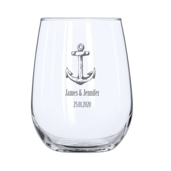 Anchor Design Engraved Personalised Stemless Wine Glass