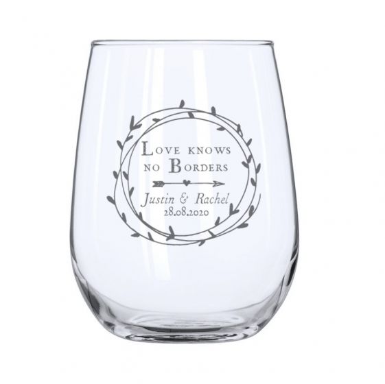 Cupid's Wreath Design Engraved Personalised Stemless Wine Glass
